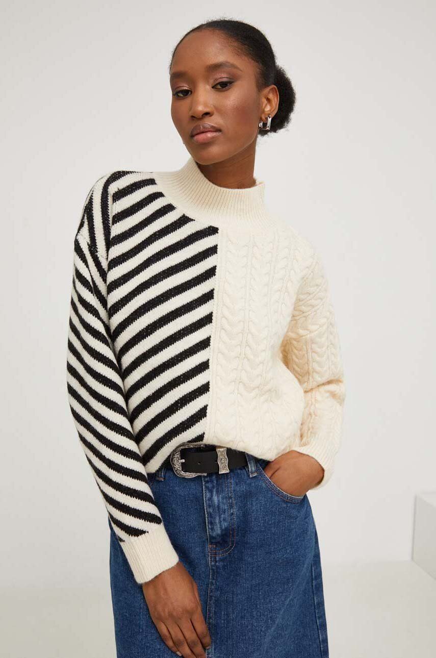 Answear Lab pulover femei, culoarea bej, cu turtleneck