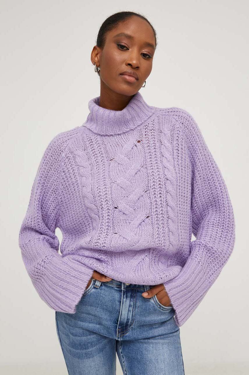Answear Lab pulover femei, culoarea violet, cu guler