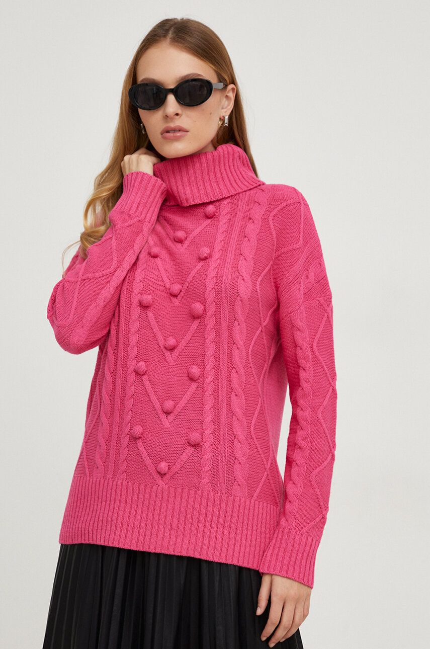 Svetr Answear Lab dámský, růžová barva, hřejivý, s golfem - růžová - 70 % Recyklovaná bavlna
