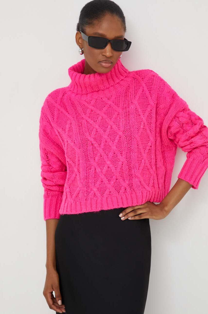 Answear Lab pulover de lana culoarea roz, light, cu guler