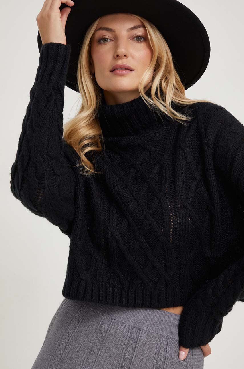 Vuneni pulover Answear Lab boja: crna, lagani, s dolčevitom