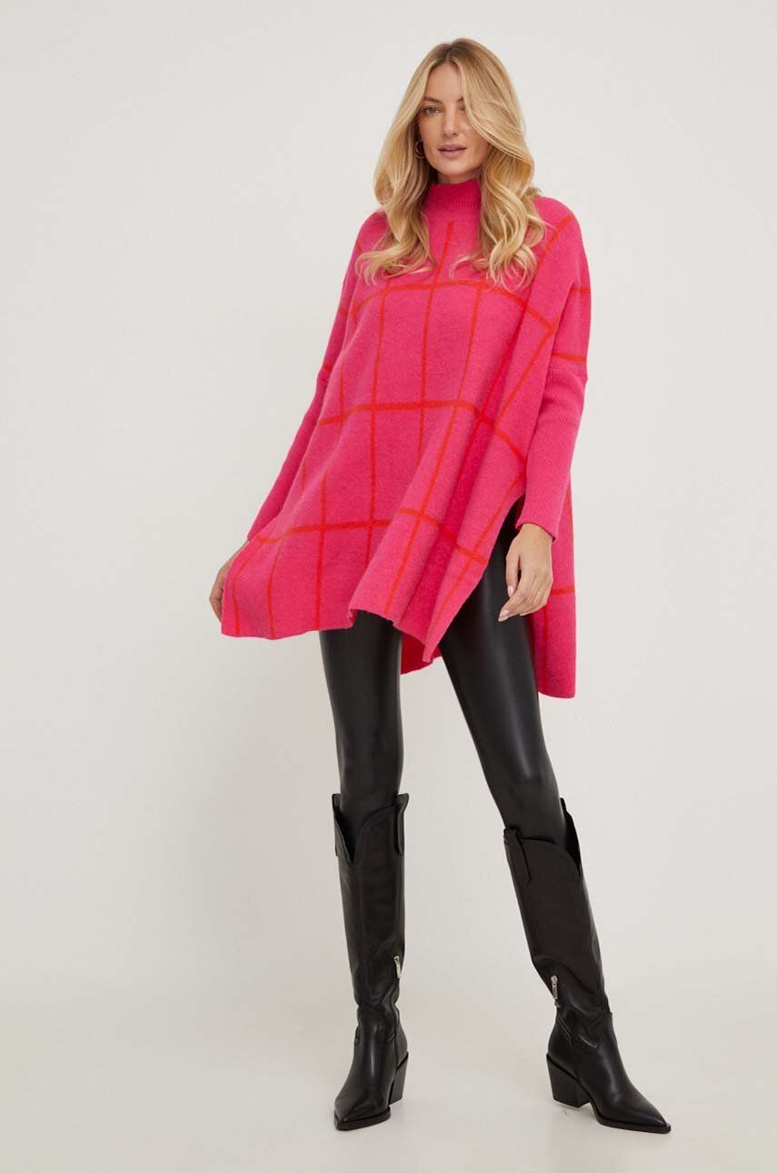 Answear Lab pulover din amestec de lana femei, culoarea roz, cu turtleneck