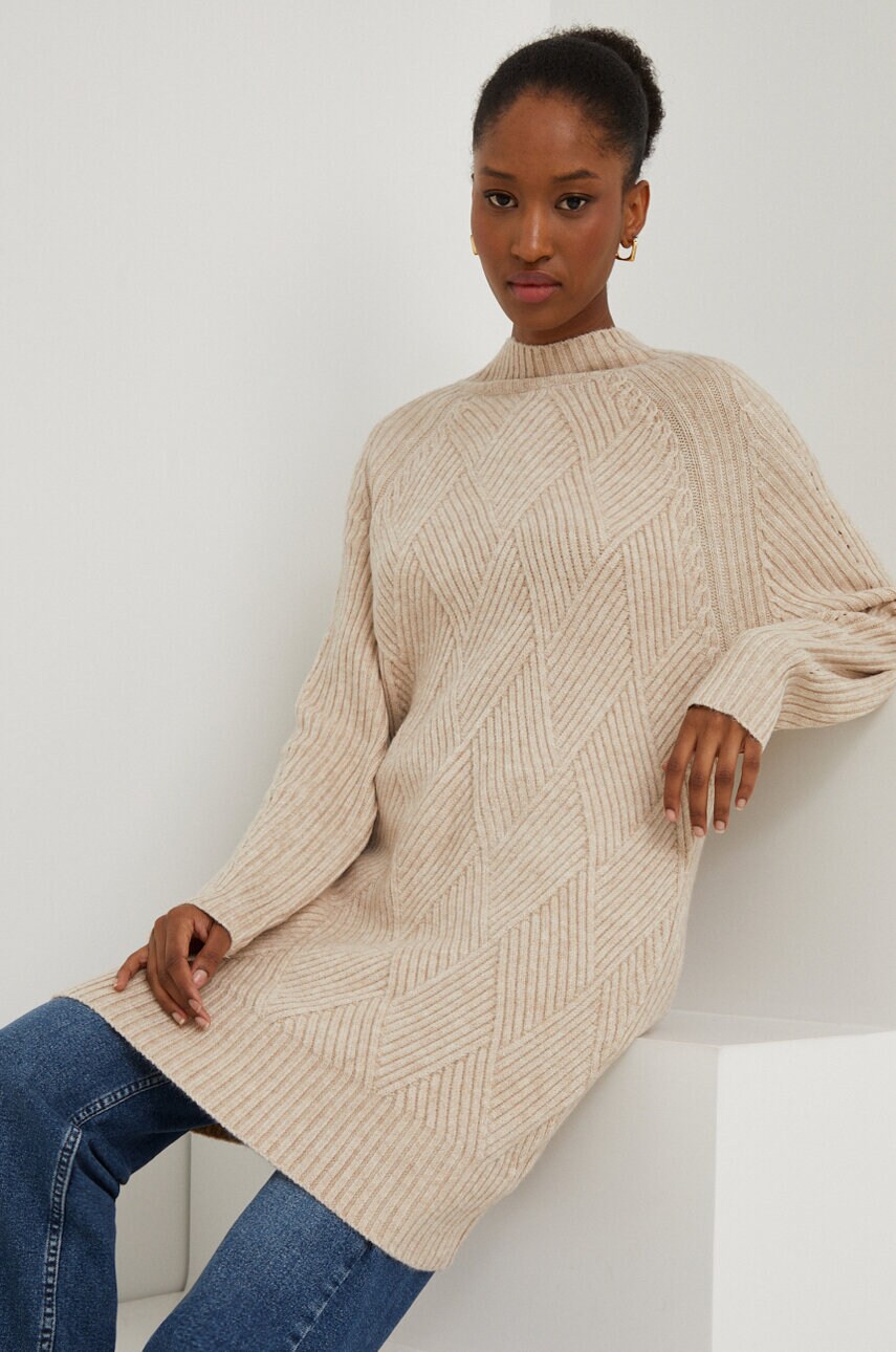 Answear Lab pulover de lana culoarea bej, cu turtleneck