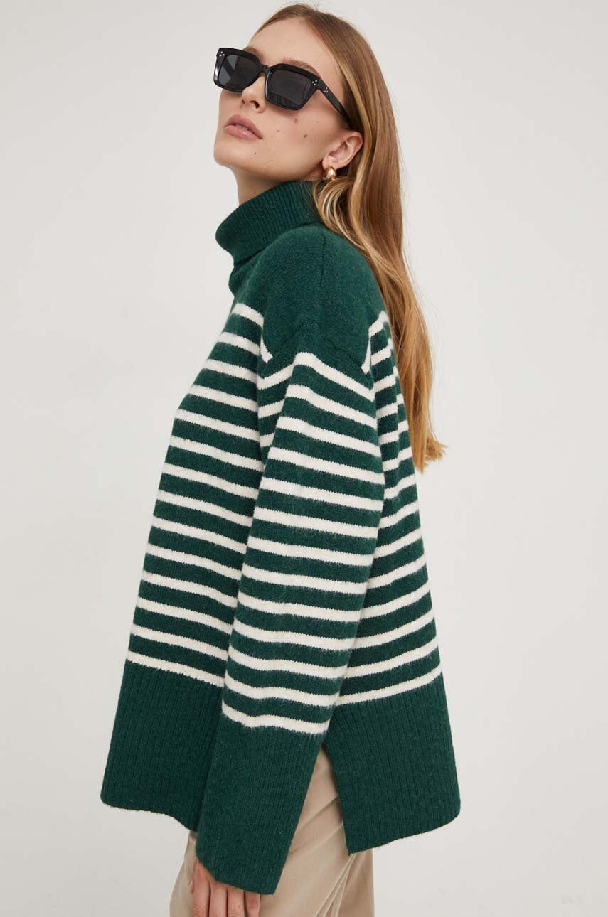 Answear Lab pulover de lana culoarea verde, cu guler