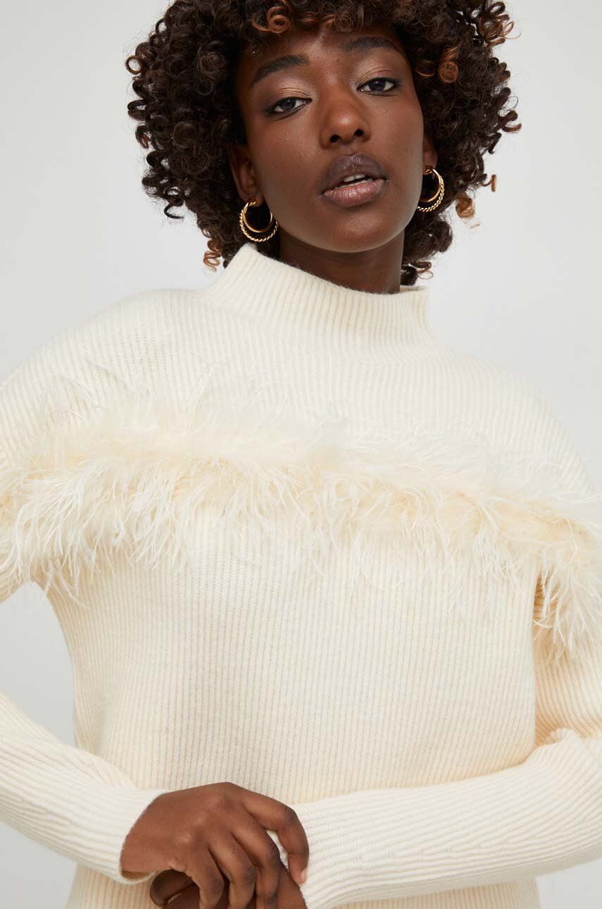 Answear Lab pulover de lana culoarea bej, călduros, cu turtleneck