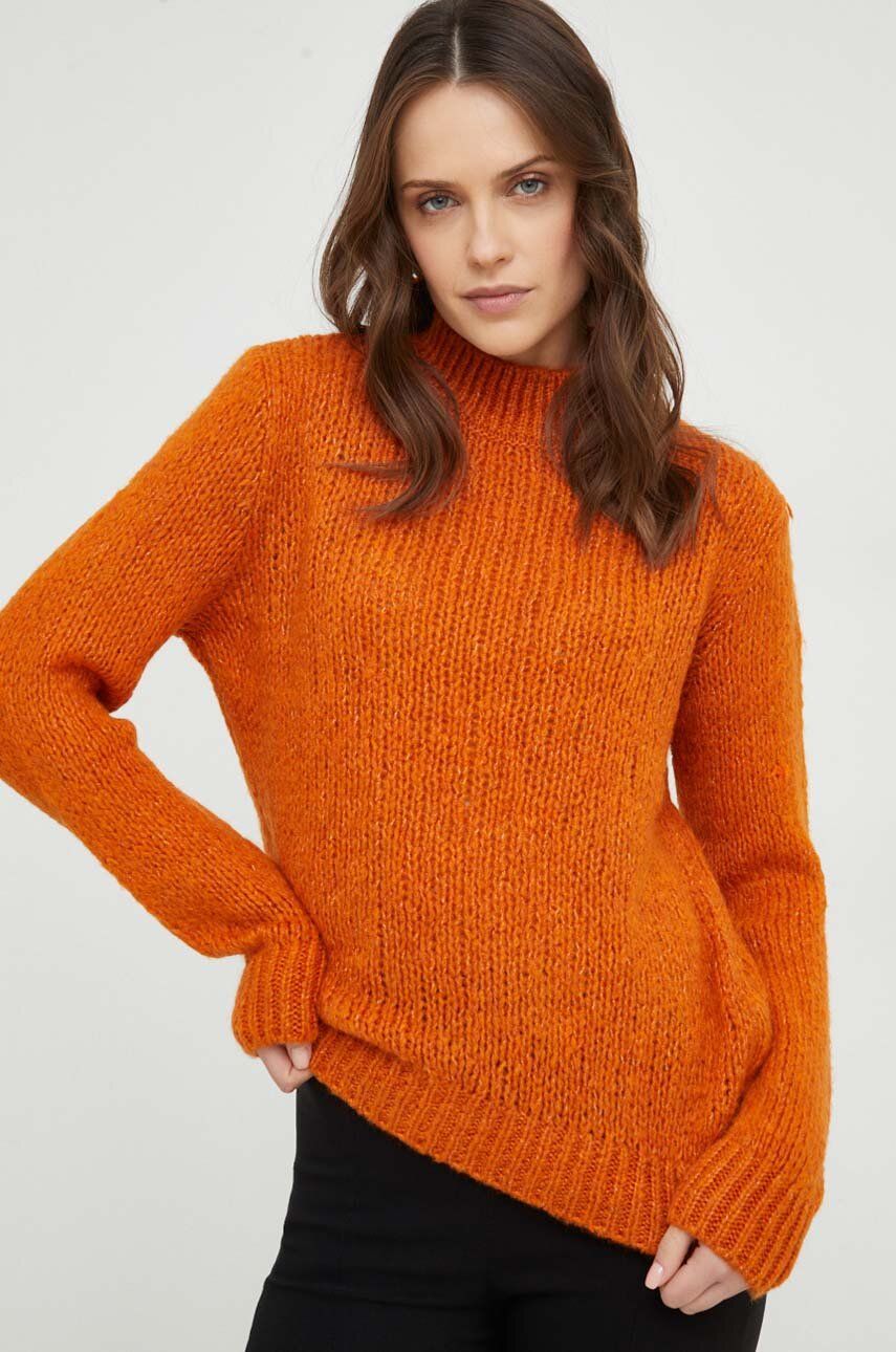 Vlněný svetr Answear Lab oranžová barva, s pologolfem - oranžová - 60 % Akryl