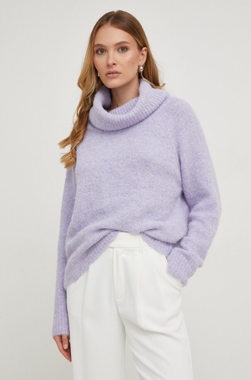 Answear Lab pulover de lana culoarea violet, light, cu guler