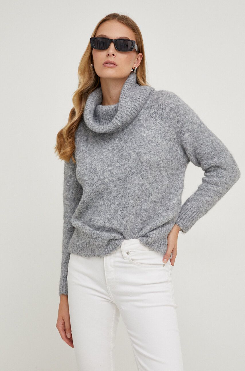Answear Lab pulover de lana culoarea gri, light, cu guler