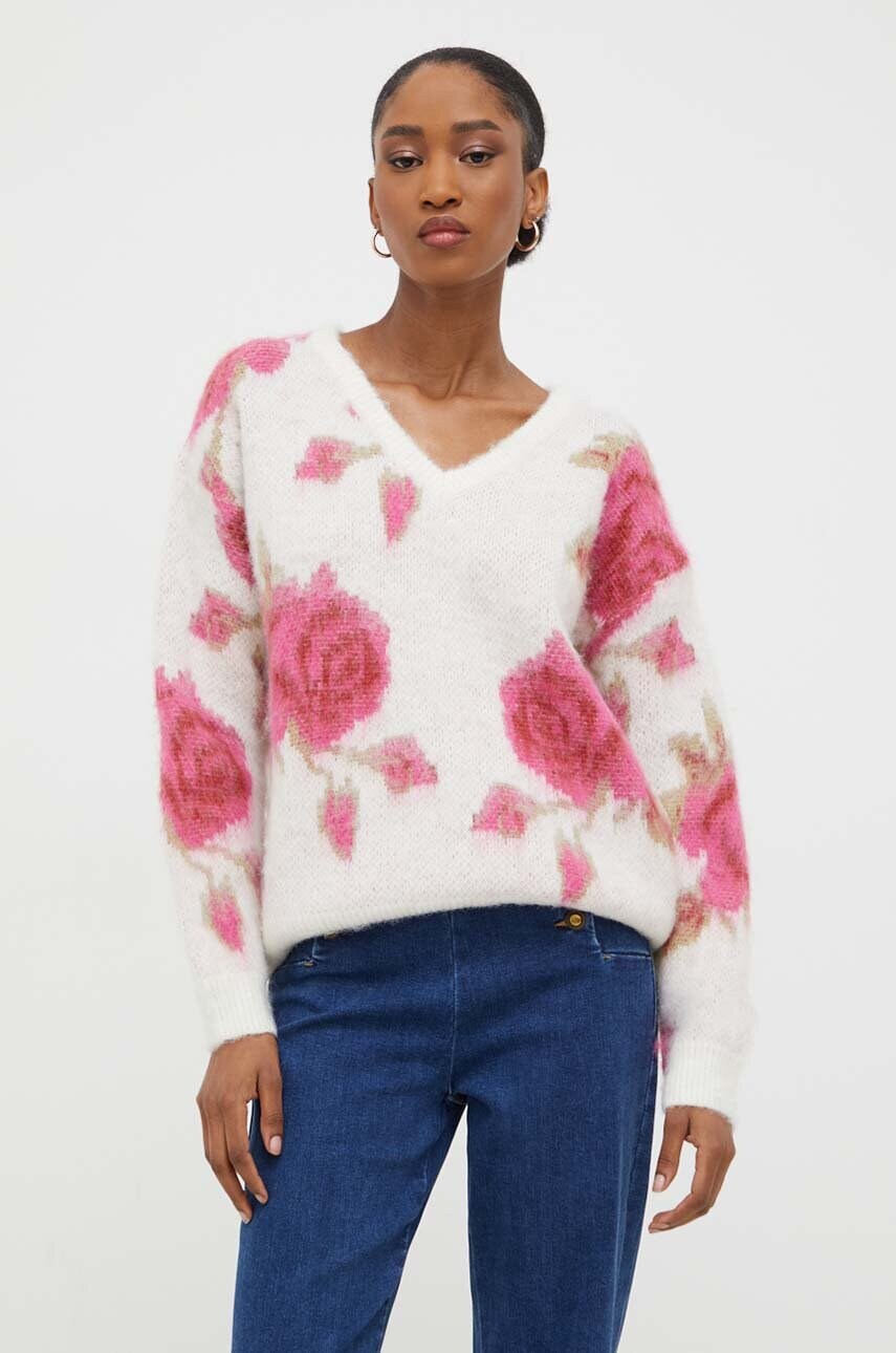 Answear Lab pulover de lana culoarea alb, calduros