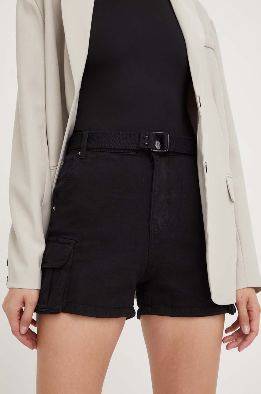 Džínové šortky Answear Lab dámské, černá barva, hladké, high waist