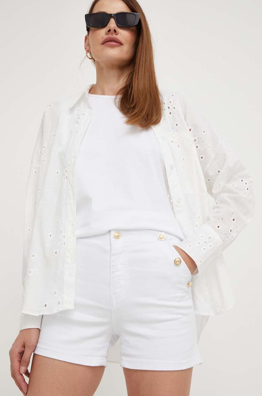 Levně Džínové šortky Answear Lab dámské, bílá barva, hladké, high waist
