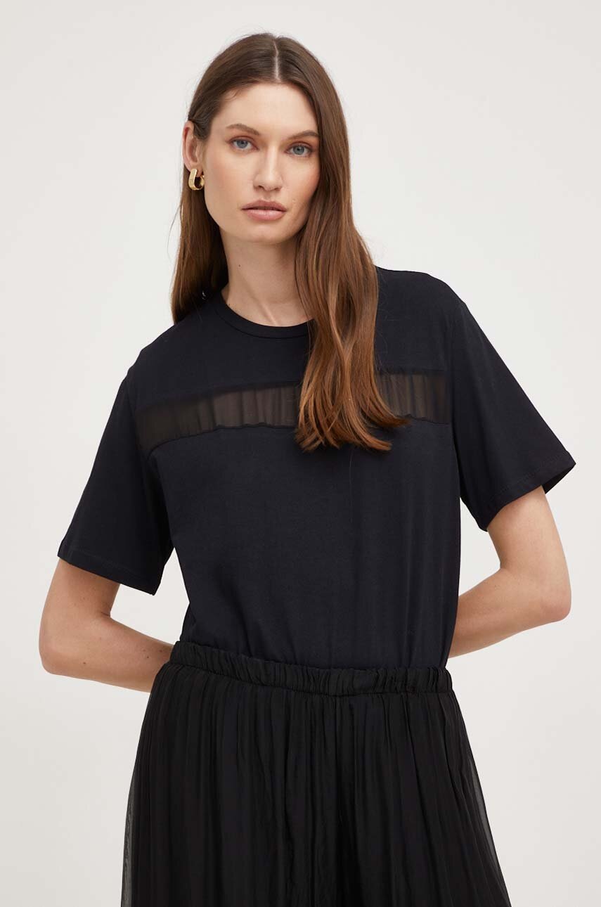 

Памучна тениска Answear Lab в черно, Черен