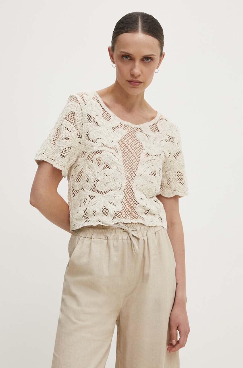 Answear Lab bluza din bumbac femei, culoarea bej, neted