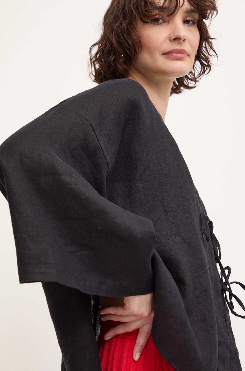 Answear Lab bluza din in culoarea negru, neted Answear Lab bluza din in culoarea negru, neted