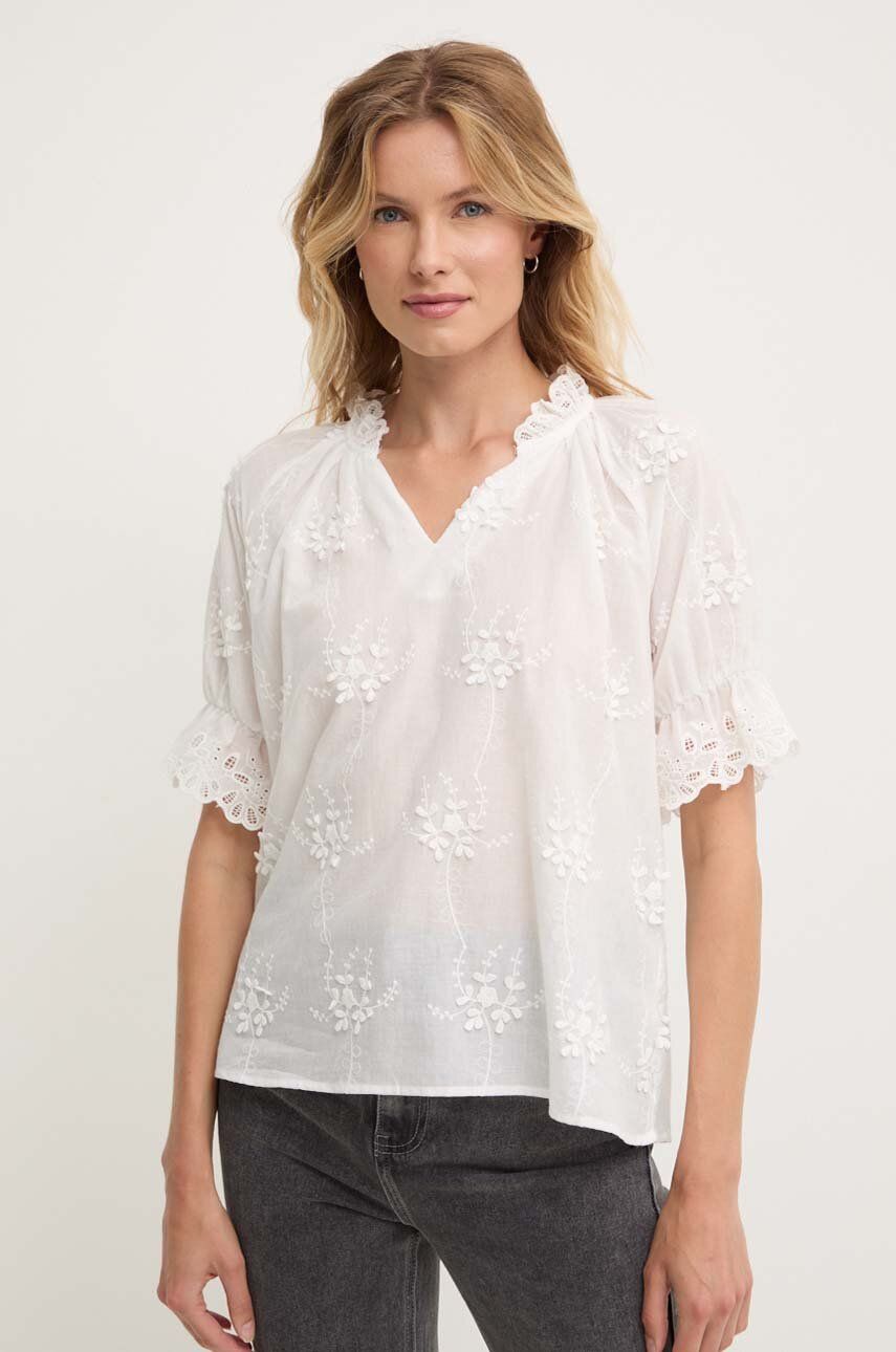 Answear Lab bluza din bumbac femei, culoarea alb, in modele florale