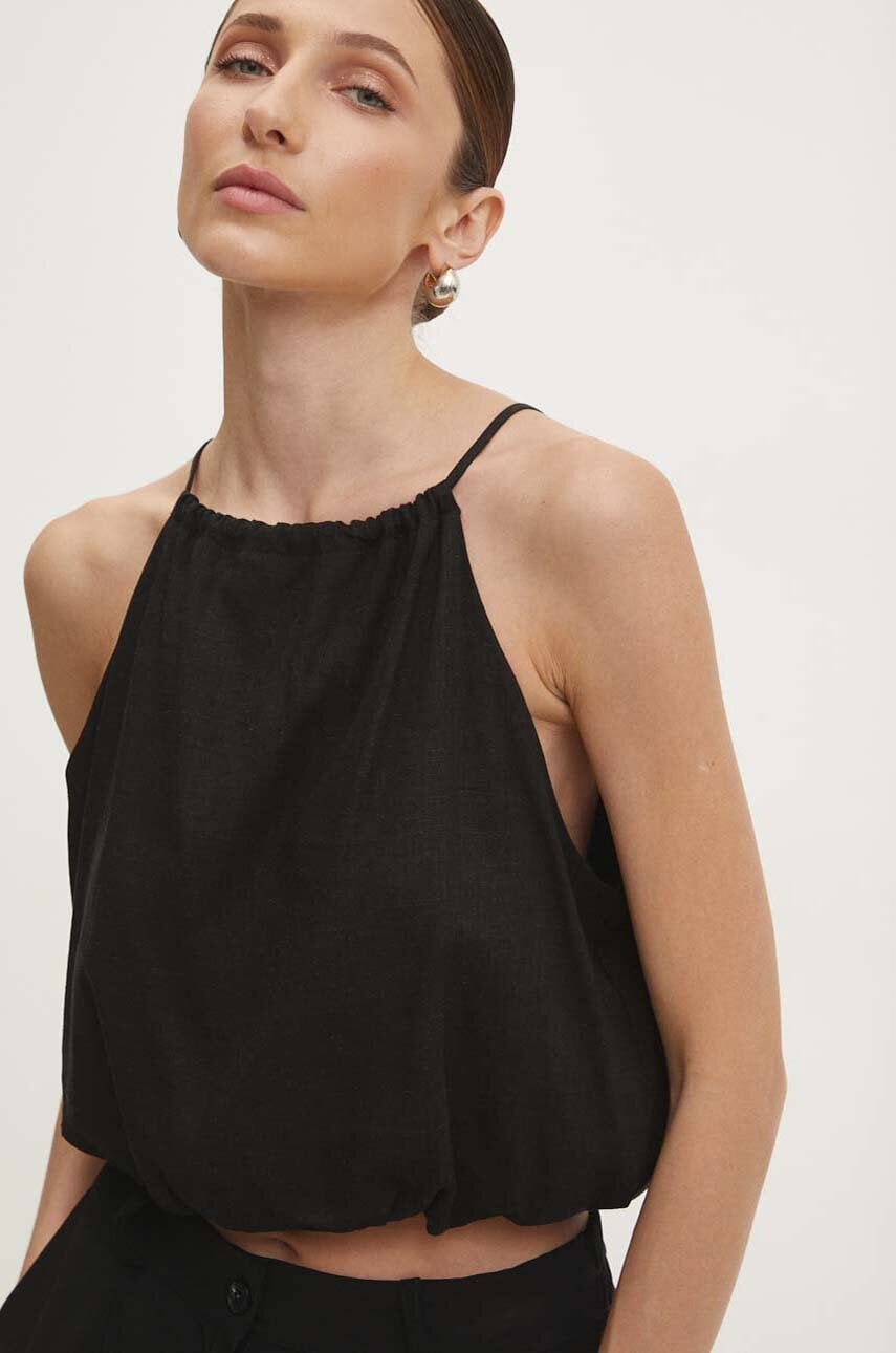 Answear Lab bluza din in culoarea negru, neted Answear Lab bluza din in culoarea negru, neted