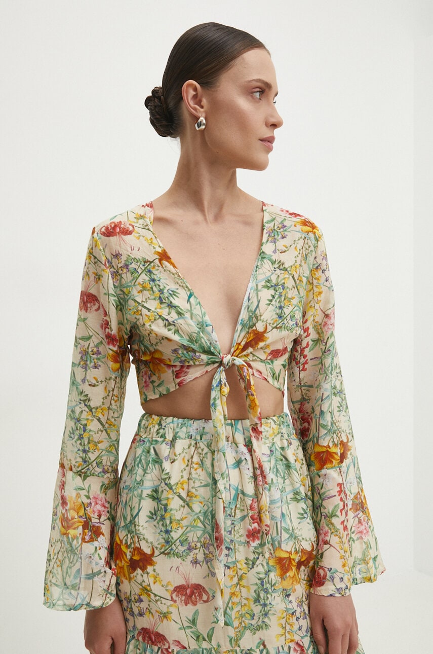 Answear Lab bluza cu mătase culoarea verde, modelator