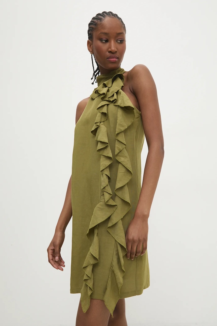 Answear Lab rochie din in culoarea verde, mini, dreaptă