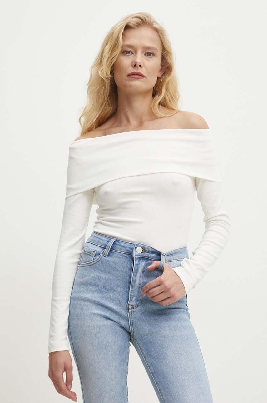 Answear Lab longsleeve culoarea alb, decolteu spaniol