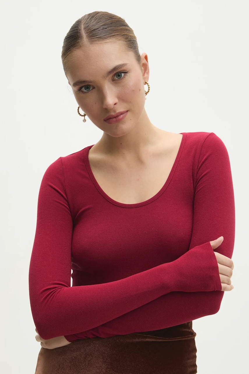Answear Lab longsleeve femei, culoarea rosu