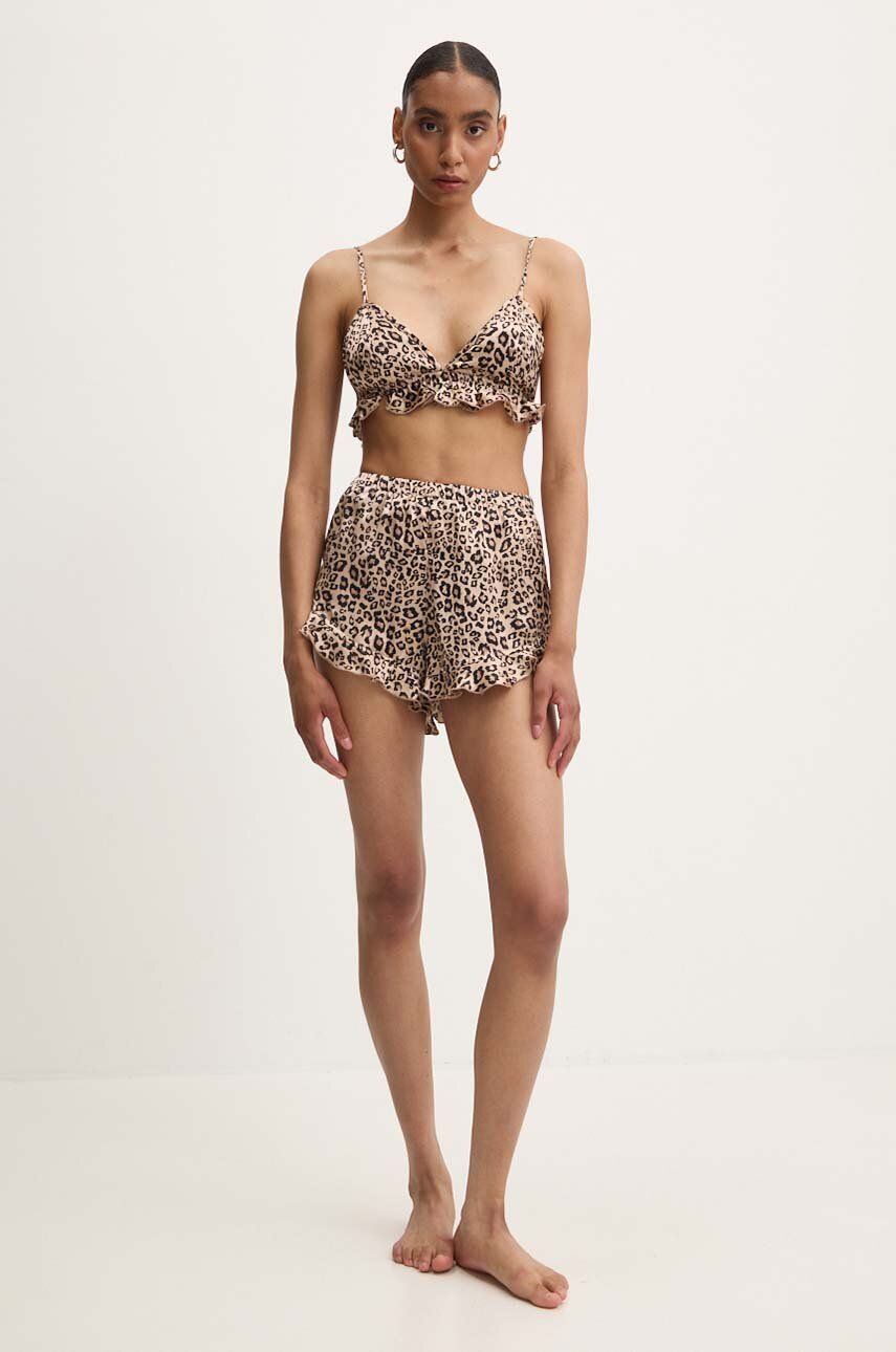 Answear Lab pijama femei, culoarea maro, satin