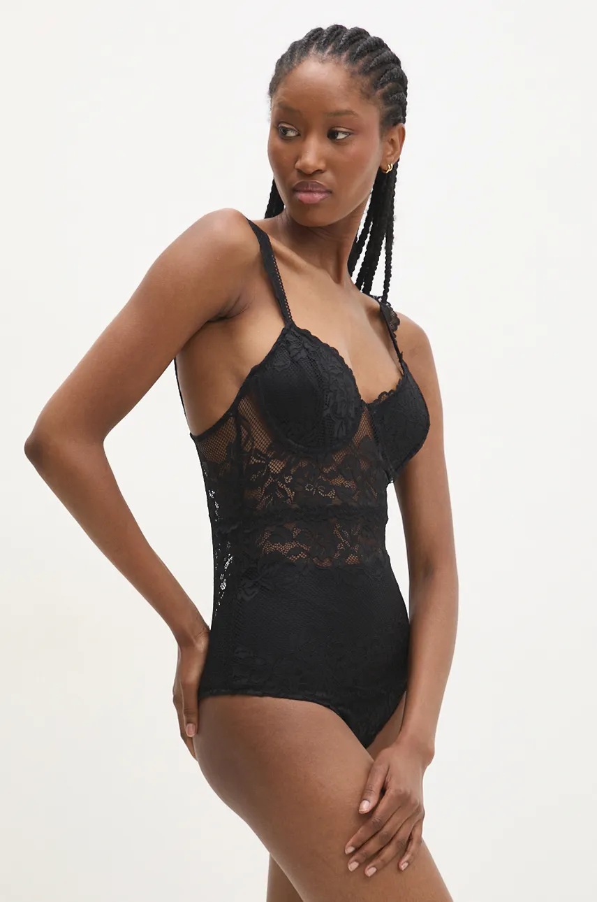 Answear Lab body culoarea negru, dantela, neted