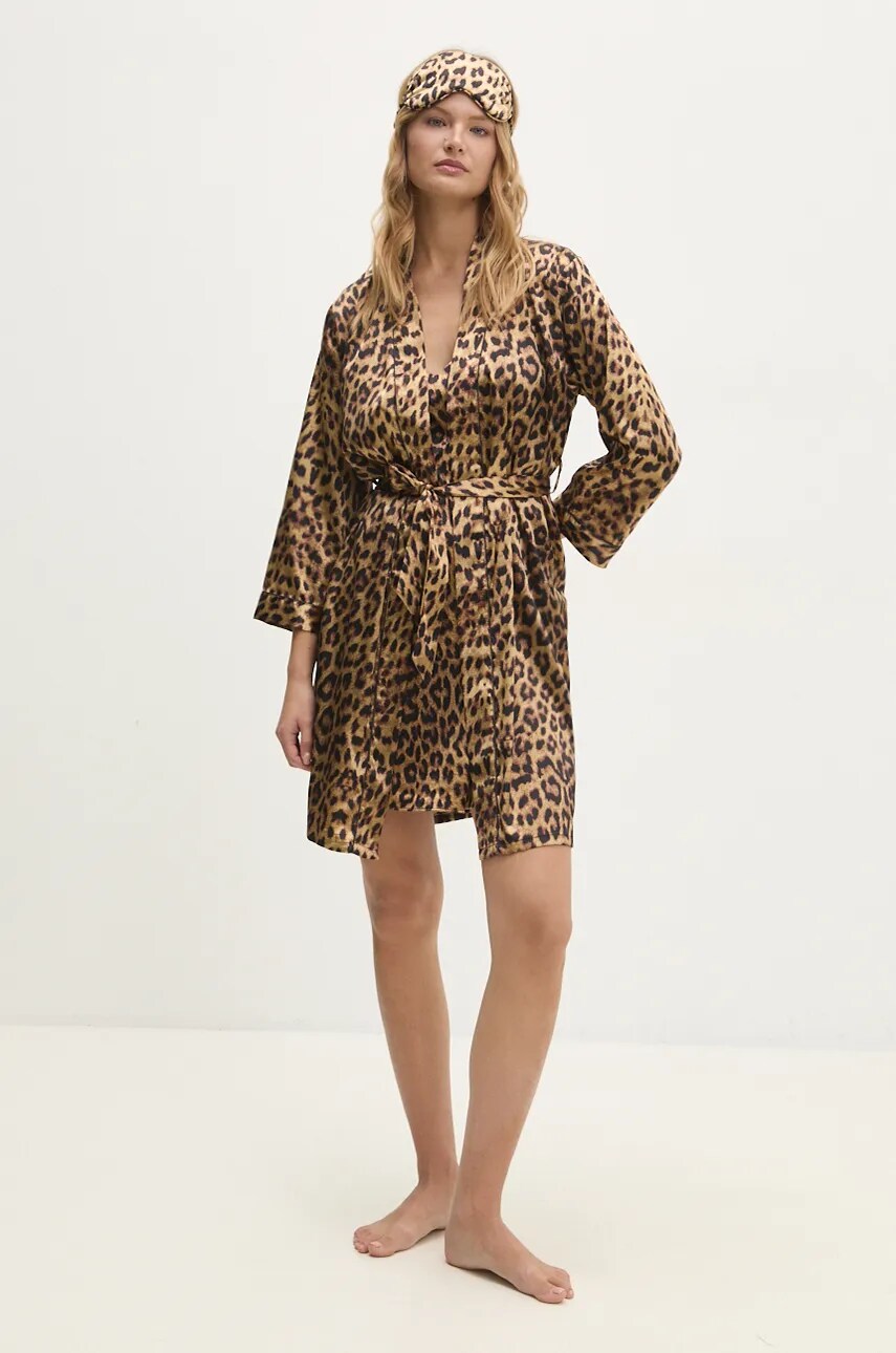 Answear Lab compleu pijama culoarea maro, satin