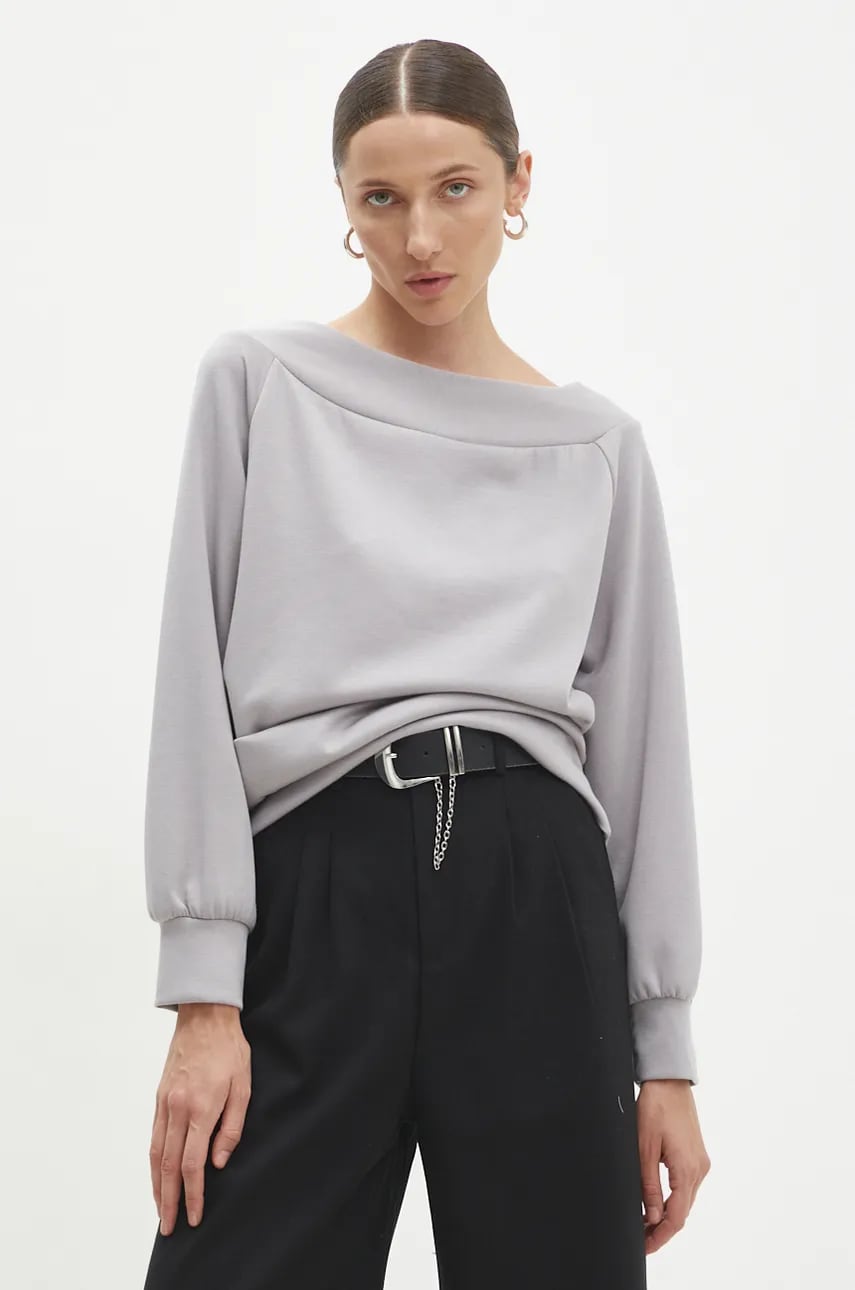 Answear Lab bluza femei, culoarea gri, neted Answear Lab bluza femei, culoarea gri, neted
