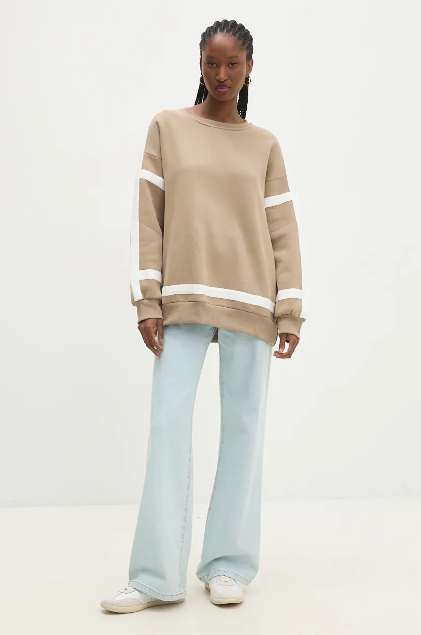 Answear Lab bluza femei, culoarea maro, cu imprimeu