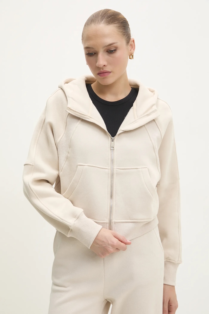 Answear Lab bluza femei, culoarea bej, cu gluga, neted