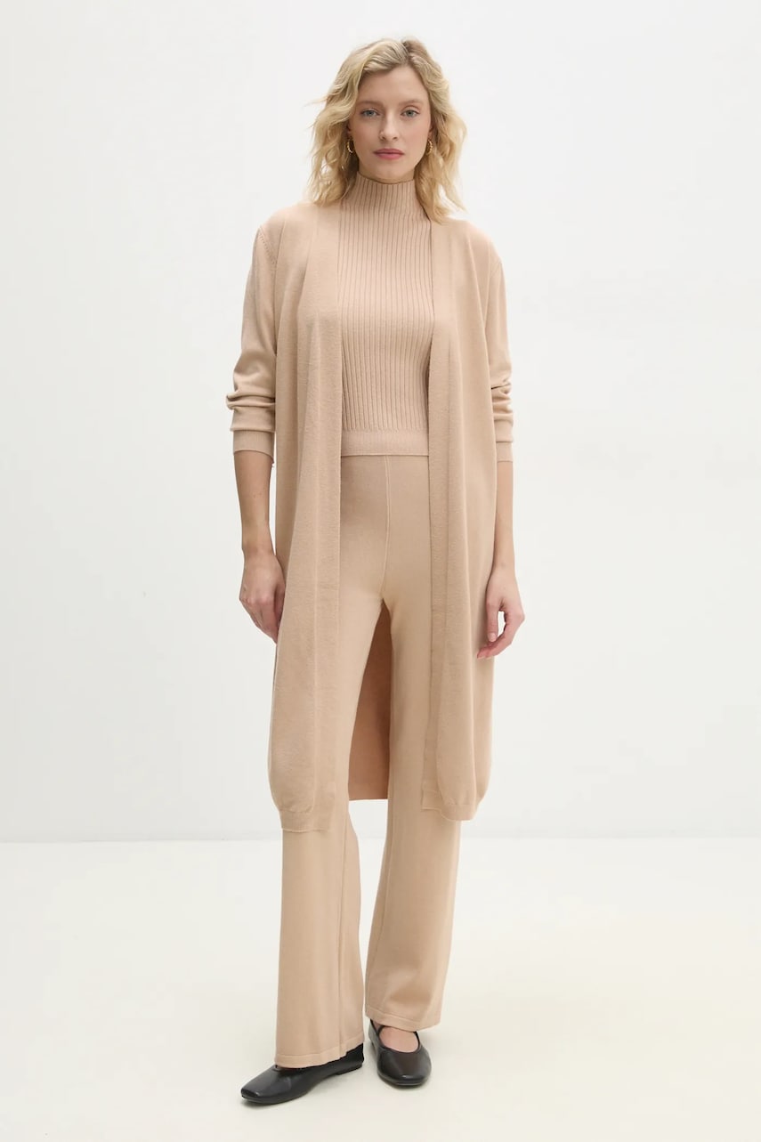 Answear Lab pantaloni, top și cardigan culoarea bej Answear Lab pantaloni, top și cardigan culoarea bej