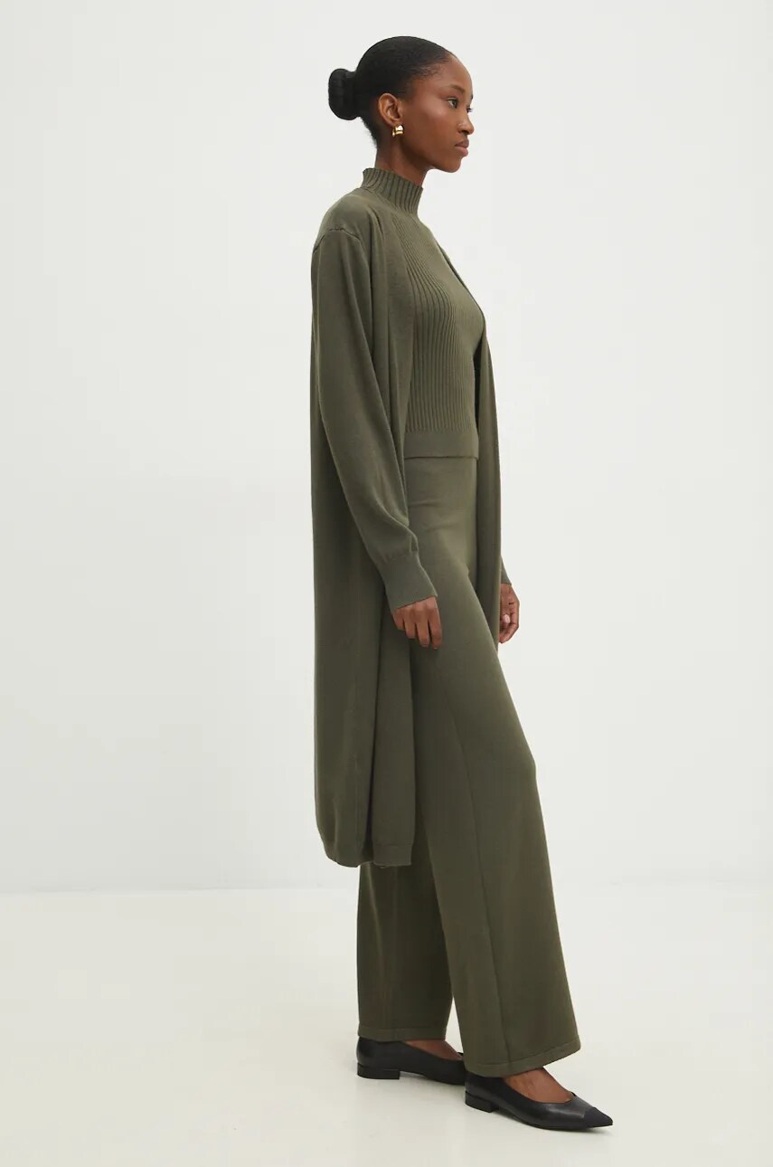Answear Lab pantaloni, top și cardigan culoarea verde