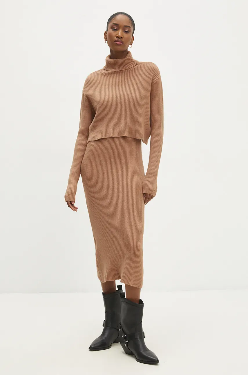 Answear Lab rochie și pulover culoarea maro, mini, mulată