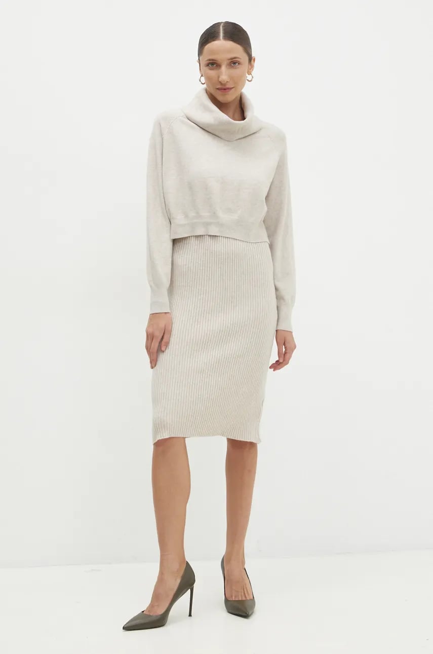 Answear Lab rochie si pulover culoarea bej, mini, mulata Answear Lab rochie si pulover culoarea bej, mini, mulata