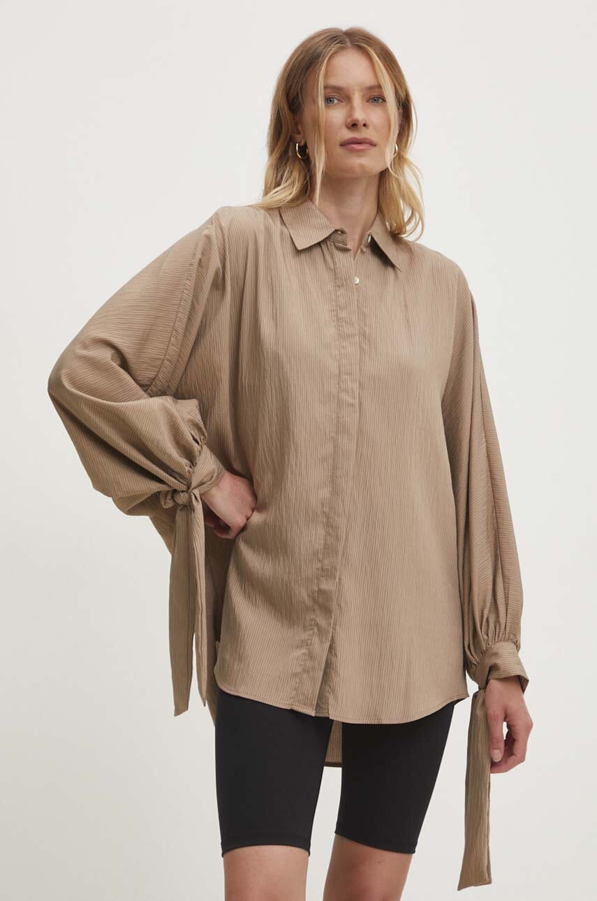 Answear Lab camasa femei, culoarea maro, cu guler clasic, relaxed