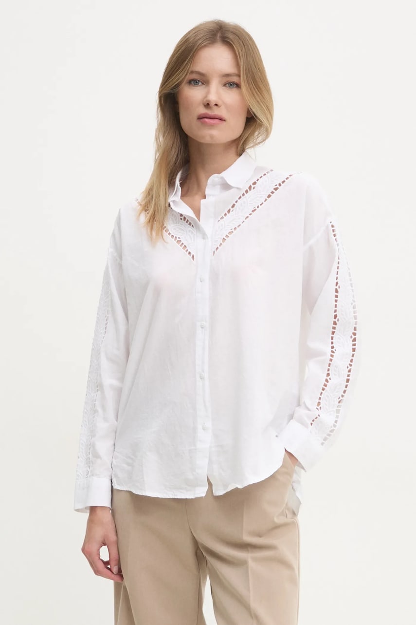 Answear Lab camasa din bumbac femei, culoarea alb, cu guler clasic, relaxed Answear Lab camasa din bumbac femei, culoarea alb, cu guler clasic, relaxed