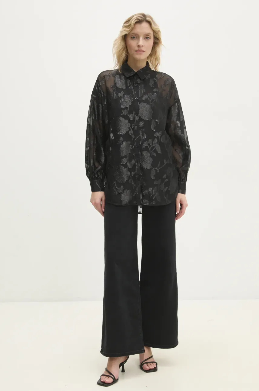 Рубашка Answear.LAB женская цвет чёрный relaxed классический воротник Рубашка Answear.LAB женская цвет чёрный relaxed классический воротник