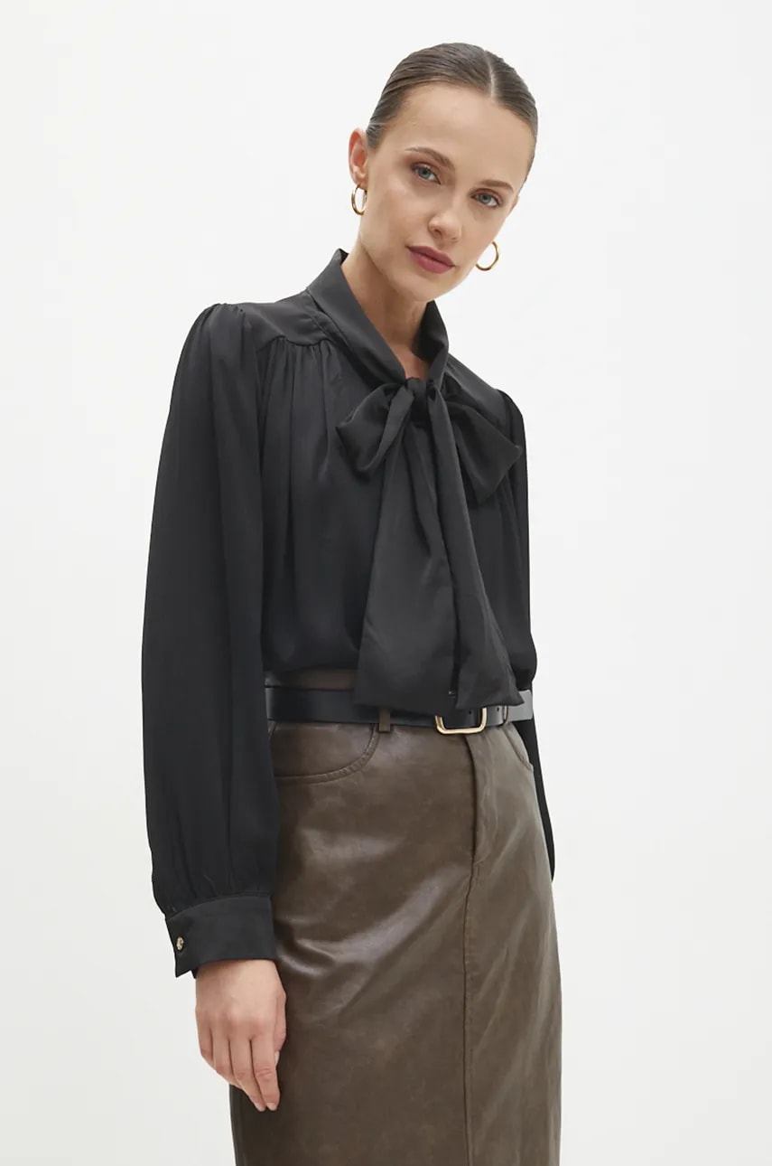 Answear Lab cămașă femei, culoarea negru, cu guler clasic, relaxed