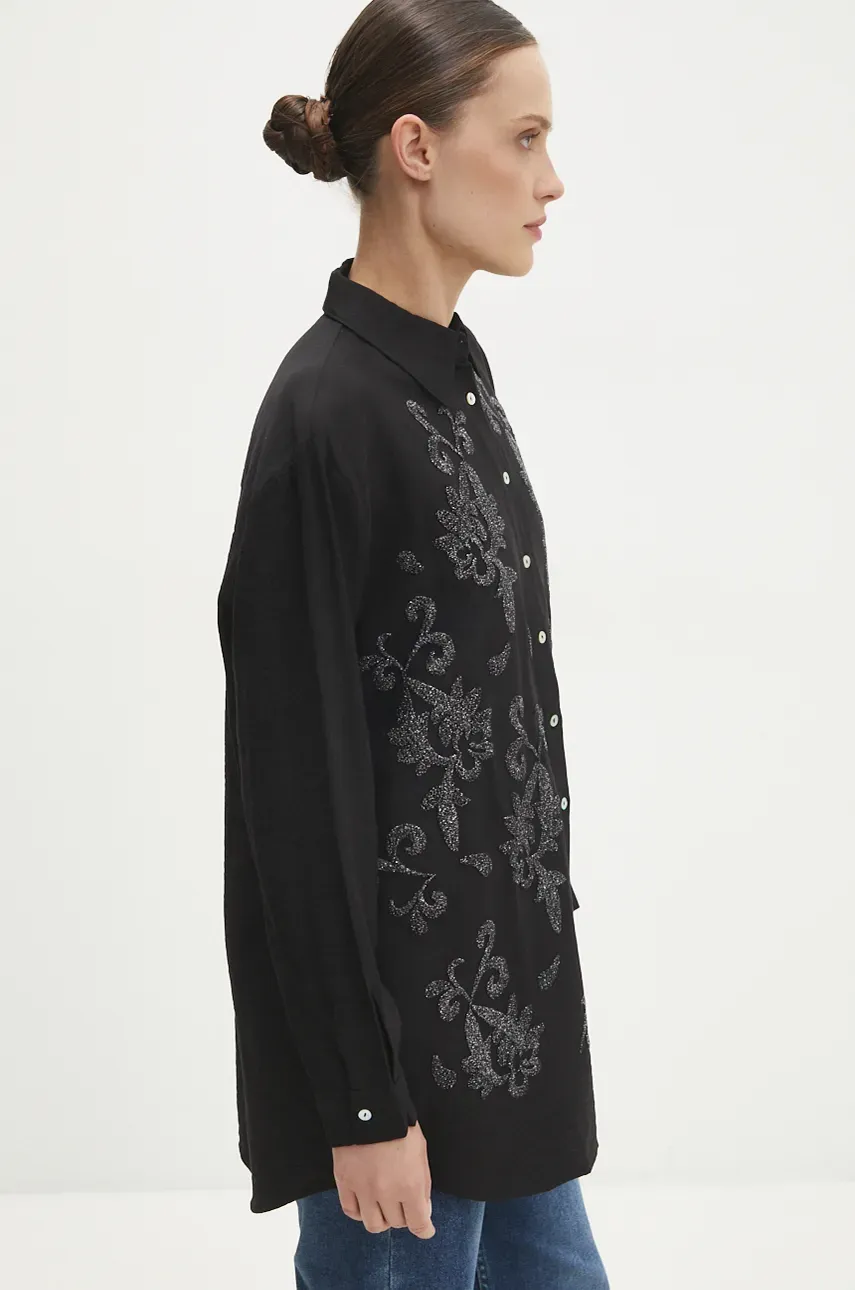 Рубашка Answear.LAB женская цвет чёрный relaxed классический воротник Рубашка Answear.LAB женская цвет чёрный relaxed классический воротник