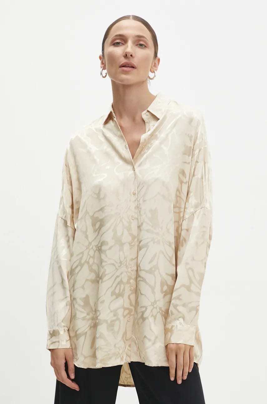 Answear Lab camasa femei, culoarea bej, cu guler clasic, relaxed Answear Lab camasa femei, culoarea bej, cu guler clasic, relaxed