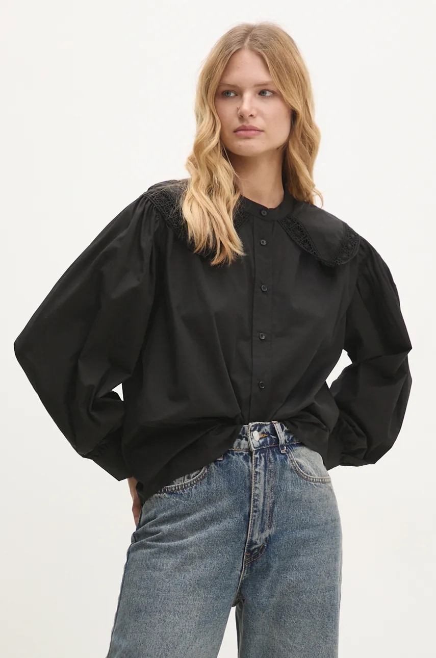 Answear Lab camasa din bumbac femei, culoarea negru, cu guler stand-up, regular Answear Lab camasa din bumbac femei, culoarea negru, cu guler stand-up, regular