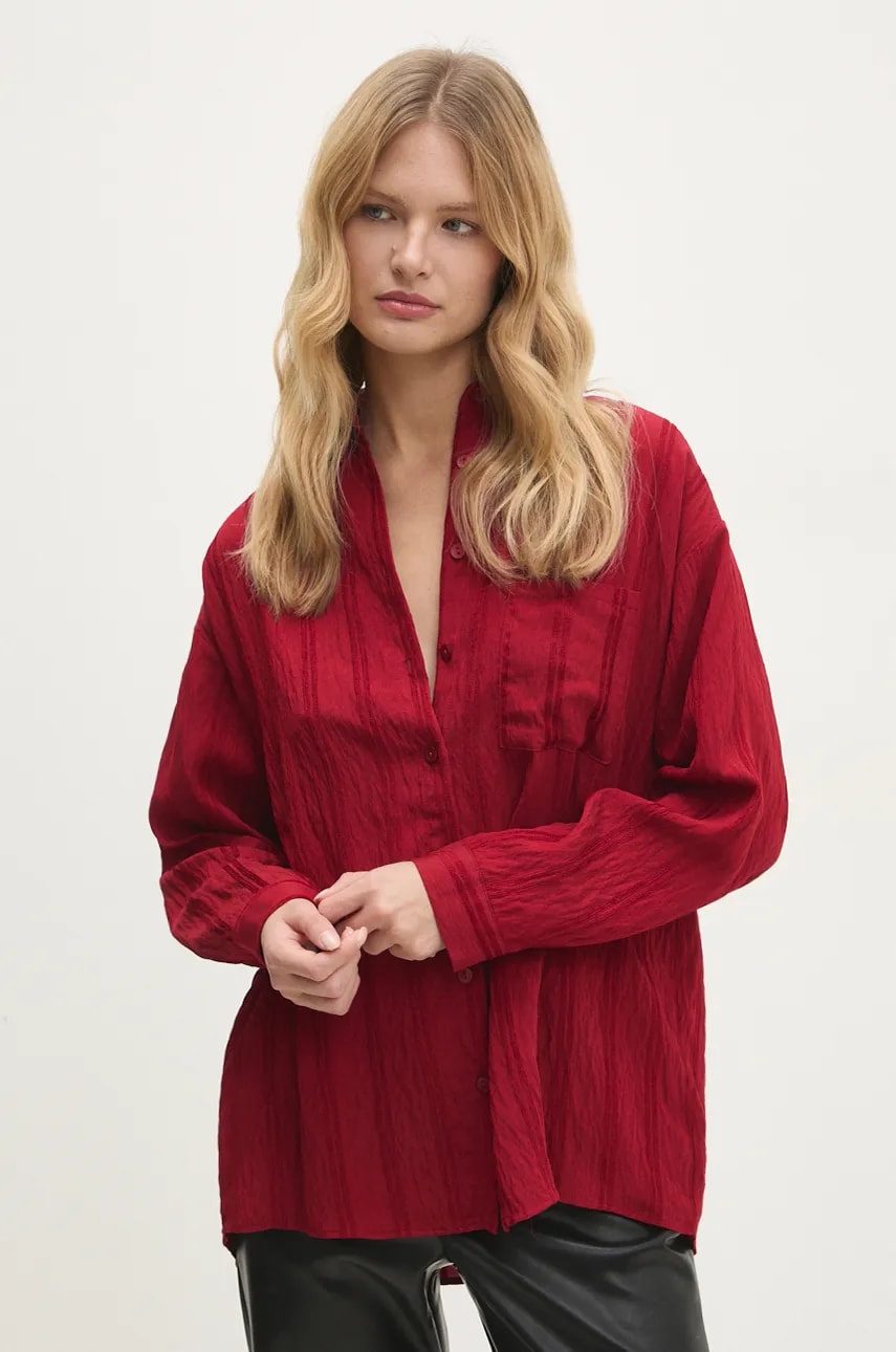 Answear Lab camasa femei, culoarea rosu, cu guler clasic, relaxed