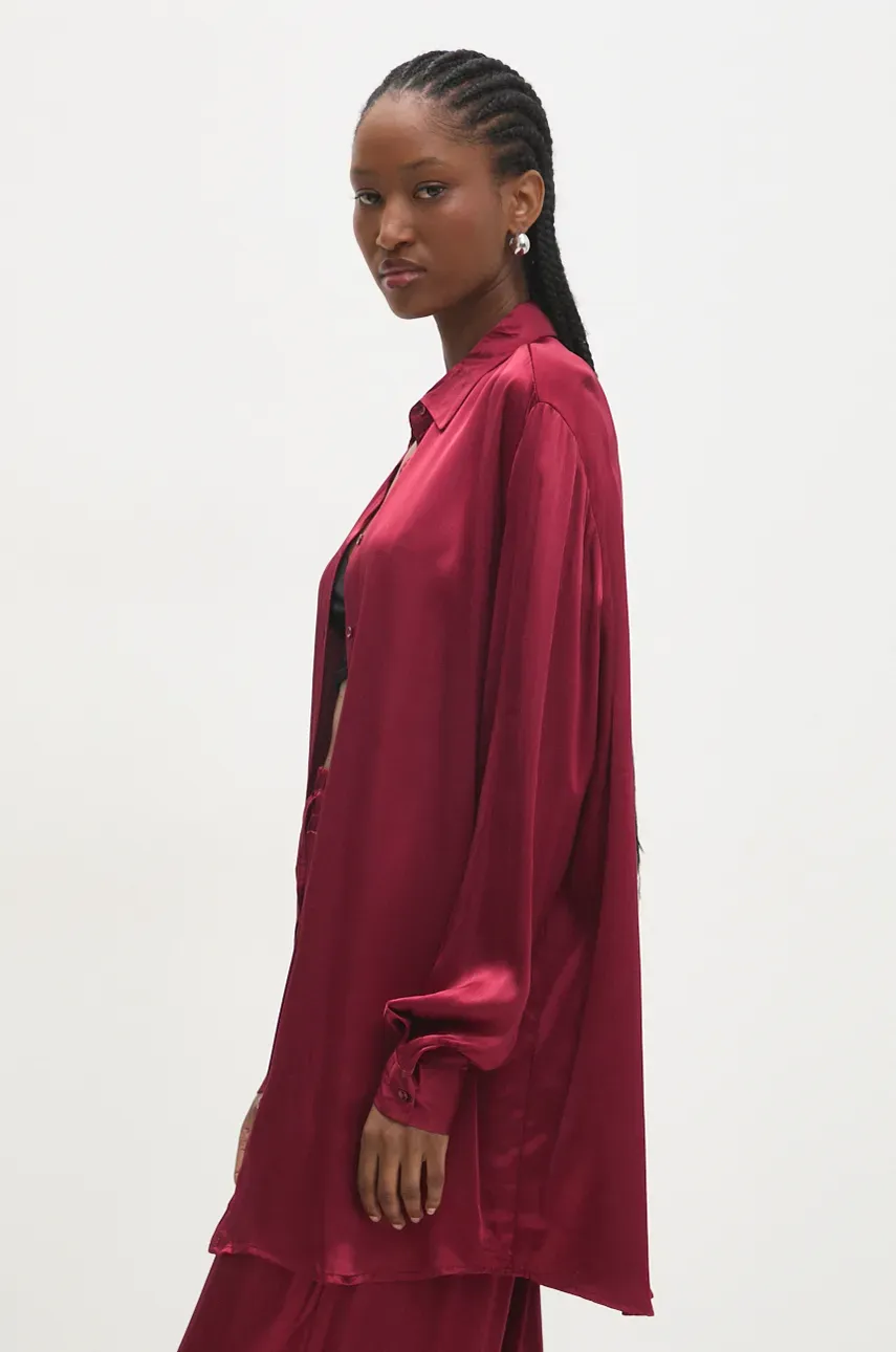 Рубашка Answear.LAB женская цвет бордовый relaxed классический воротник Рубашка Answear.LAB женская цвет бордовый relaxed классический воротник