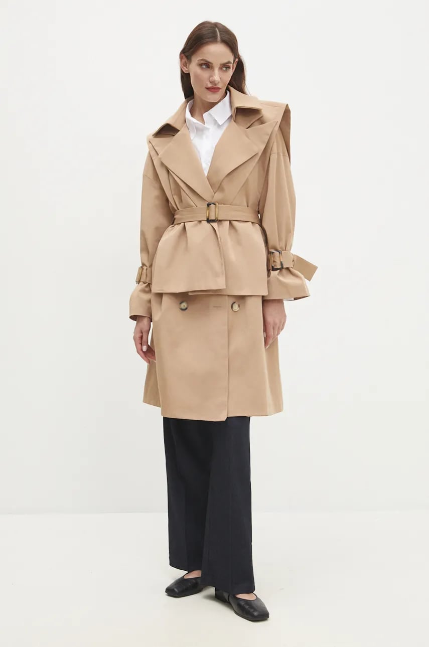 Answear Lab trenci femei, culoarea maro, de tranzitie, oversize Answear Lab trenci femei, culoarea maro, de tranzitie, oversize