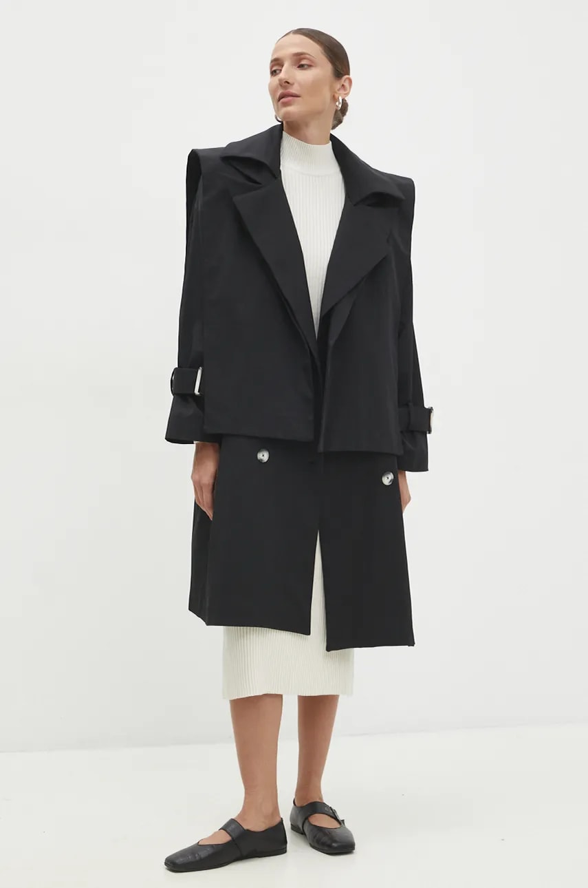 Answear Lab trenci femei, culoarea negru, de tranzitie, oversize Answear Lab trenci femei, culoarea negru, de tranzitie, oversize
