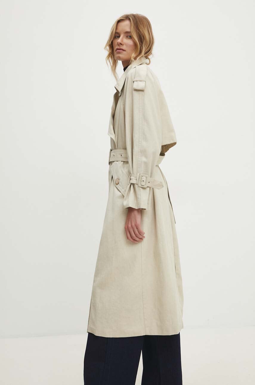 Answear Lab trenci din denim culoarea bej, de tranzitie, oversize