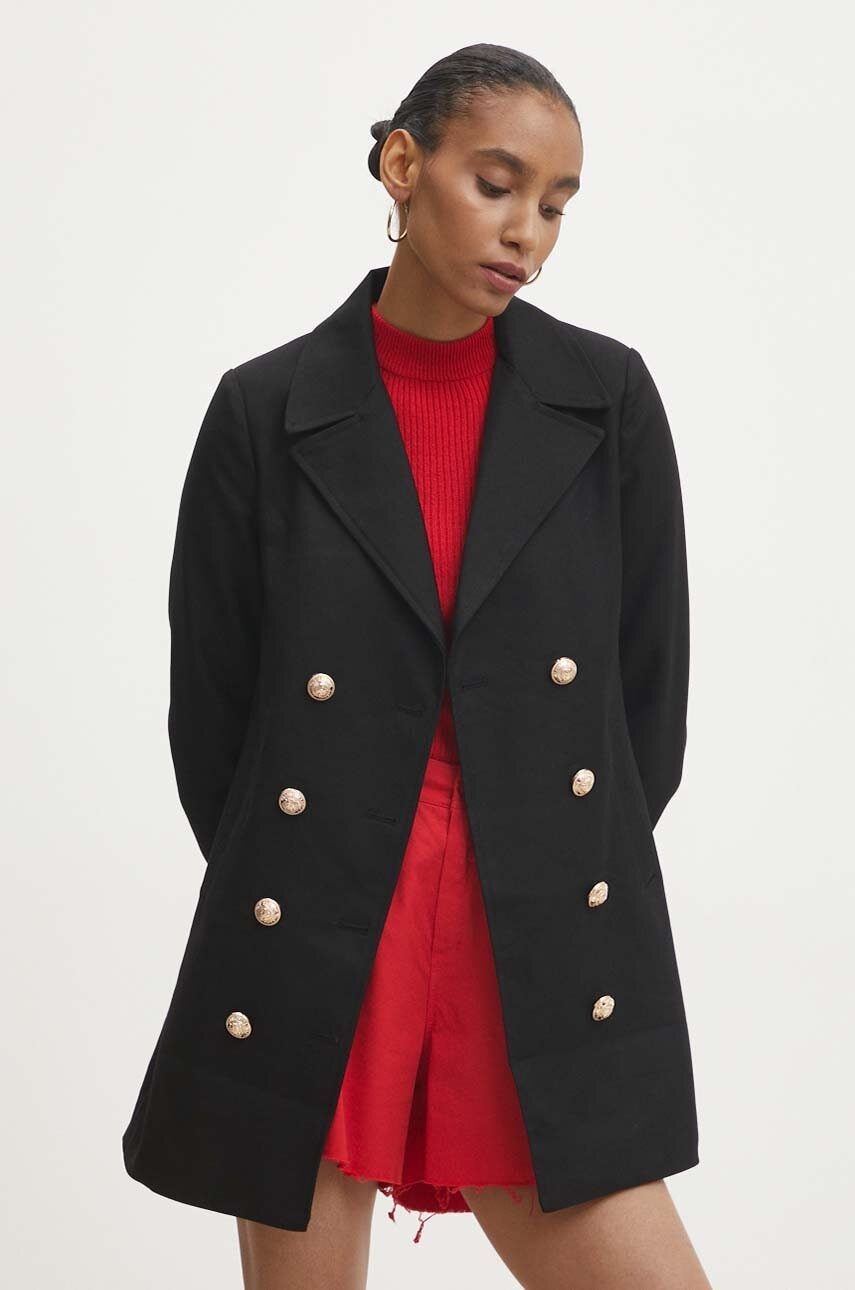 Answear Lab palton femei, culoarea negru, de tranzitie, cu doua randuri de nasturi Answear Lab palton femei, culoarea negru, de tranzitie, cu doua randuri de nasturi