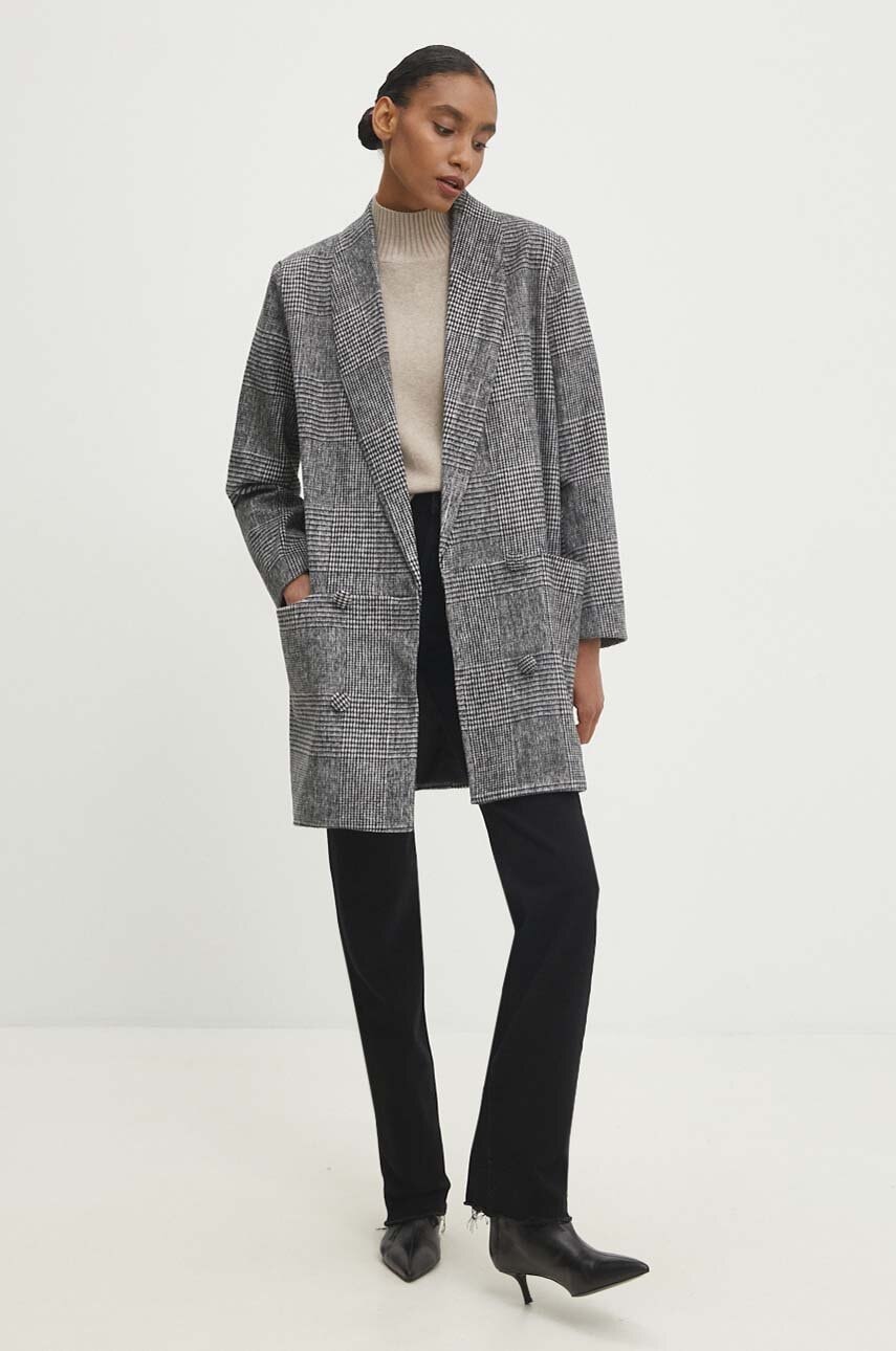 Answear Lab palton femei, culoarea negru, de tranzitie, cu doua randuri de nasturi Answear Lab palton femei, culoarea negru, de tranzitie, cu doua randuri de nasturi