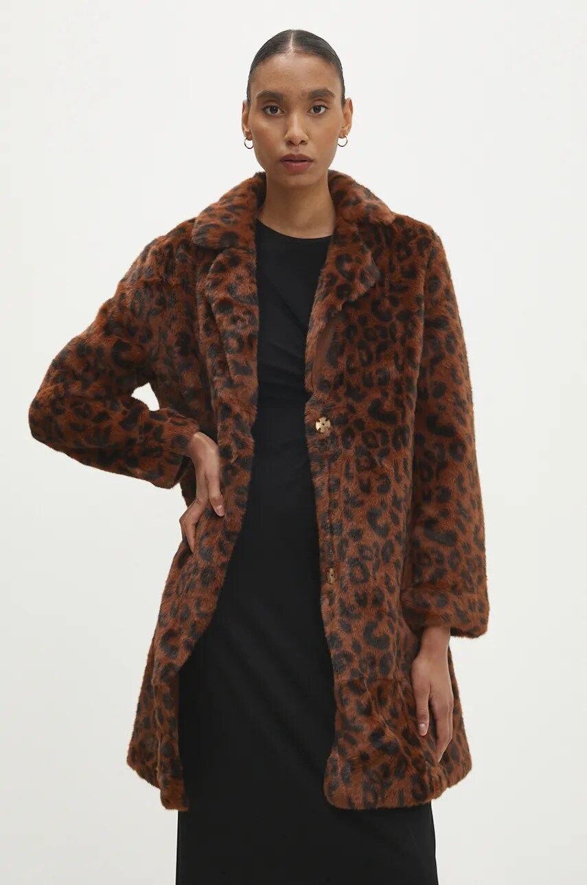 Answear Lab palton femei, culoarea maro, de tranzitie, oversize