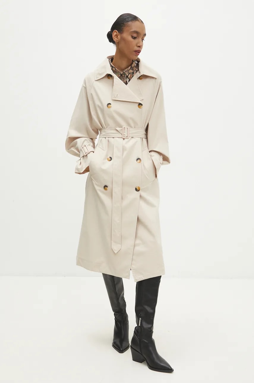 Answear Lab trenci din bumbac culoarea bej, de tranzitie, oversize Answear Lab trenci din bumbac culoarea bej, de tranzitie, oversize